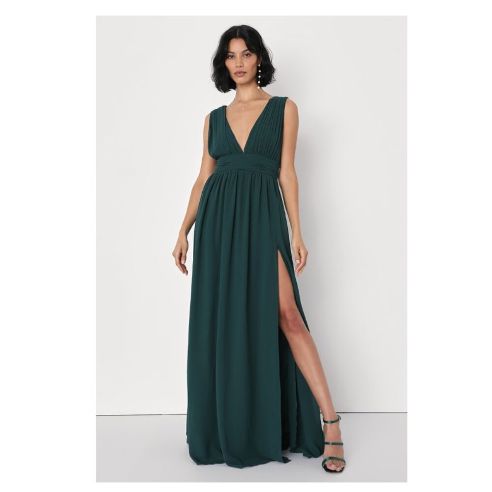DEFECT NWT Lulus Heavenly Hues Maxi Dress Forest Green Prom Size S #508192 - Picture 11 of 14